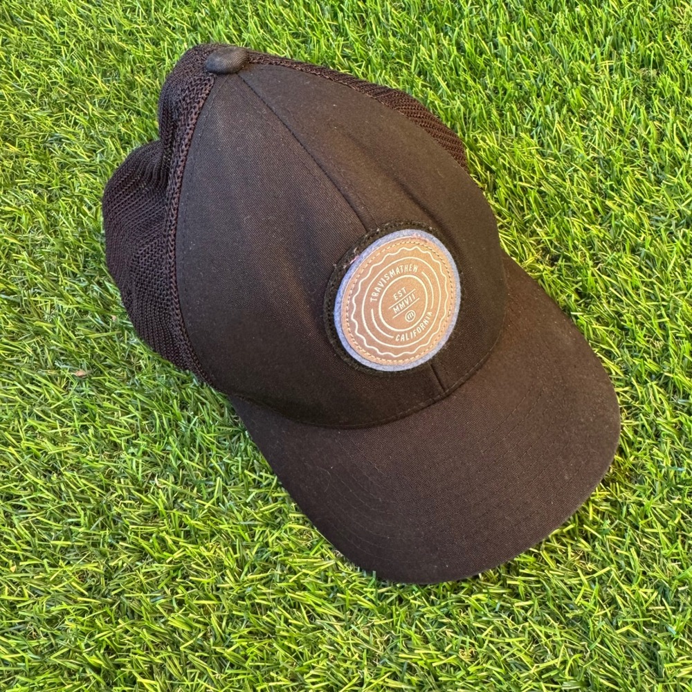 TravisMathew The Patch Snapback Hat Black 110 Flexfit Tech Trucker Golf Cap